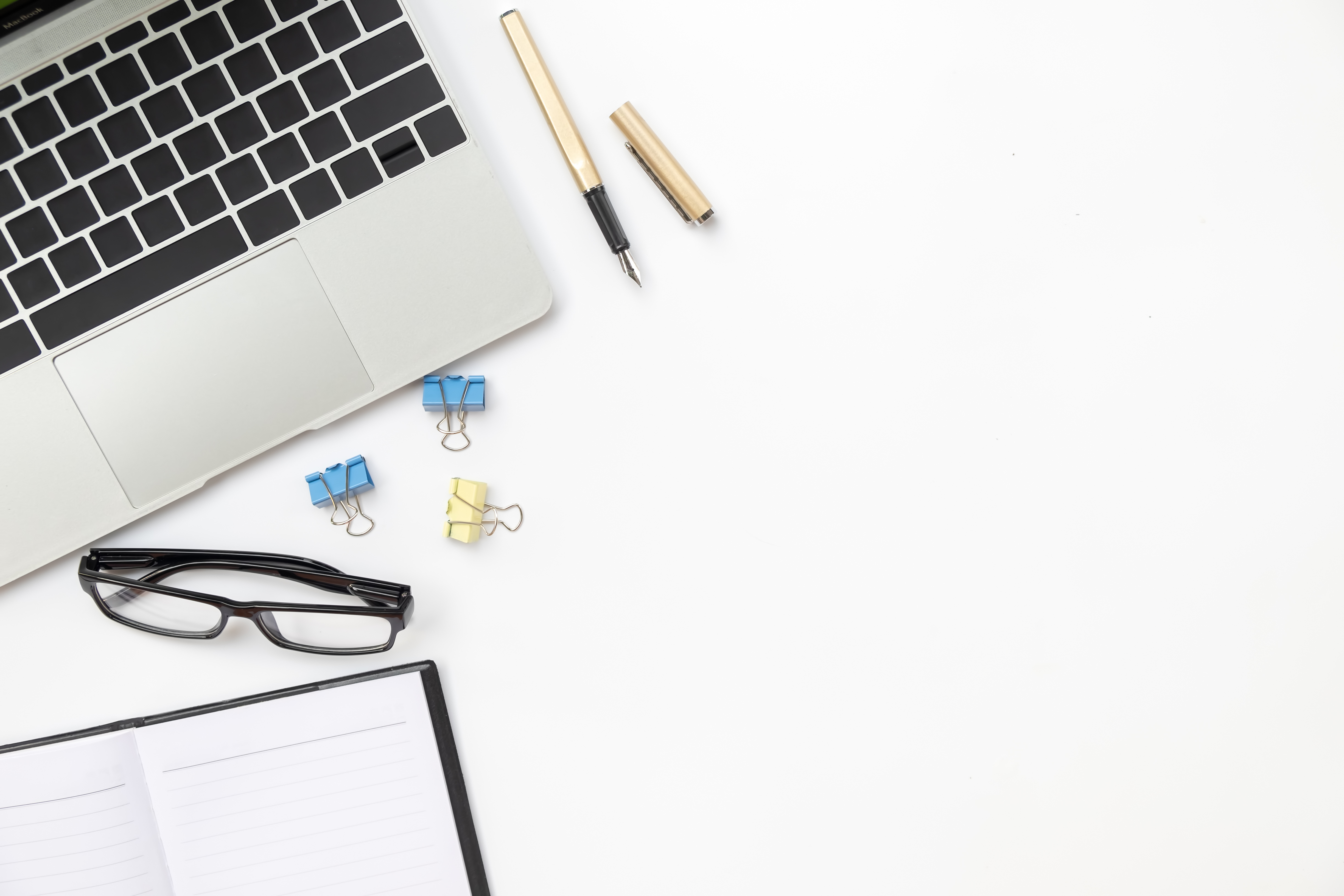 Office Desk Table with Laptop and Accessories Flatlay